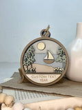 Any CityState or CustomText Beach Shore w Sailboat Ornament