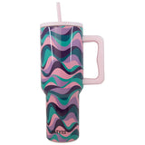 Pink Purple Green Swirl Tumbler with Straw
