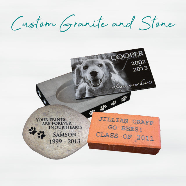 Let us create a custom granite or stone keepsake for you or your loved one. We specialize in pet memorials, donation bricks, garden stones, small grave markers, outdoor accents, flooring and wall tiles, and custom items. The only limit is your imagination