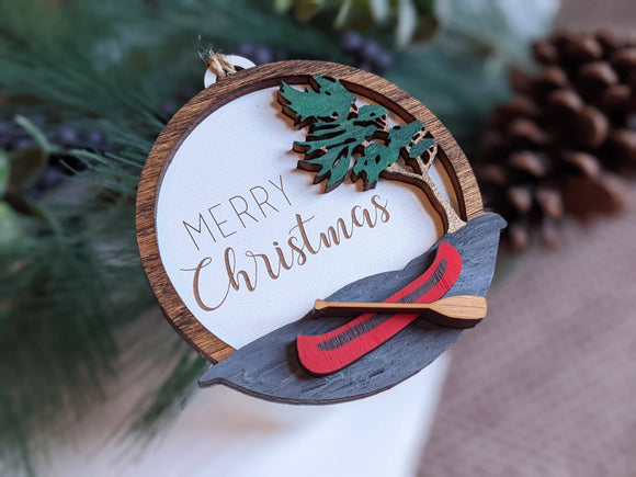 CANOE MERRY CHRISTMAS ORNAMENT