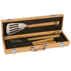 3-Piece Bamboo BBQ Set in Bamboo Case