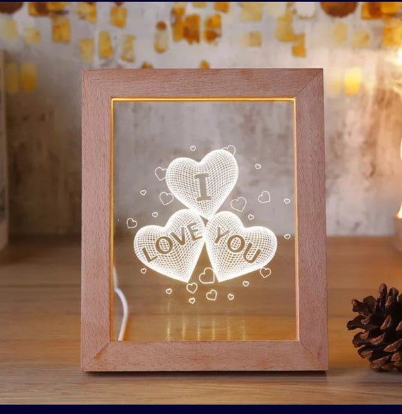 Wood Photo Frame 3D Acrylic Led Night Light, Home Décor